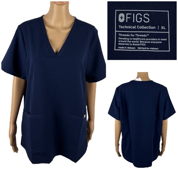 Figs Blue Boxy Relaxed Short Sleeve Tee - Picture 1 of 9